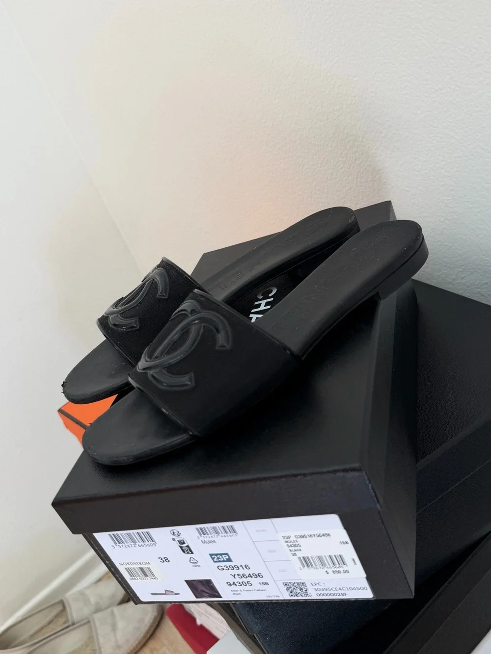 CHANEL Black Slide Sandals with Raised CC Emblem - Picture 3 of 8